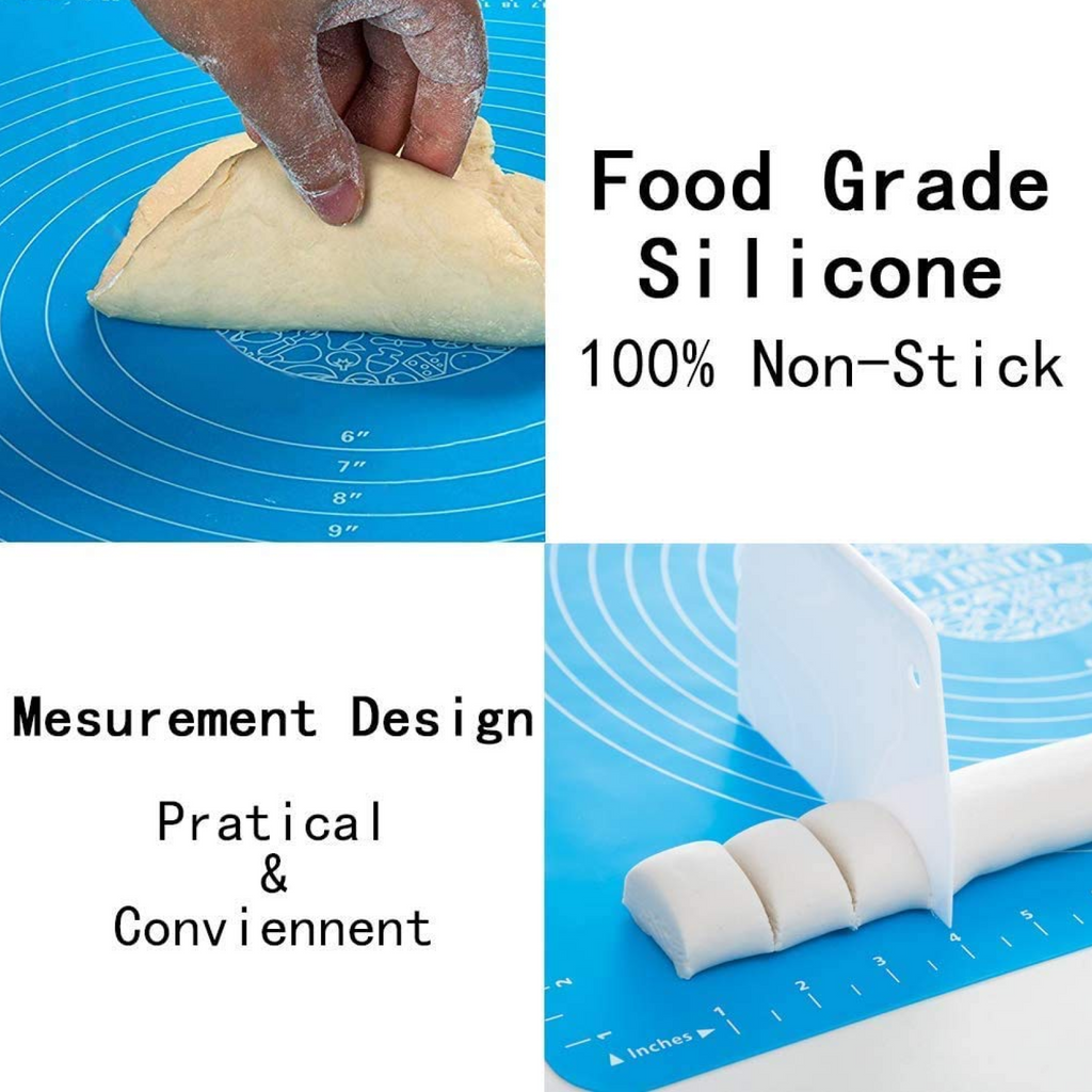 Close-up of the non-stick surface and precise measurement markings on the silicone mat.