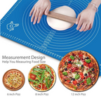 Silicone baking mat being used to roll out dough on a kitchen counter.