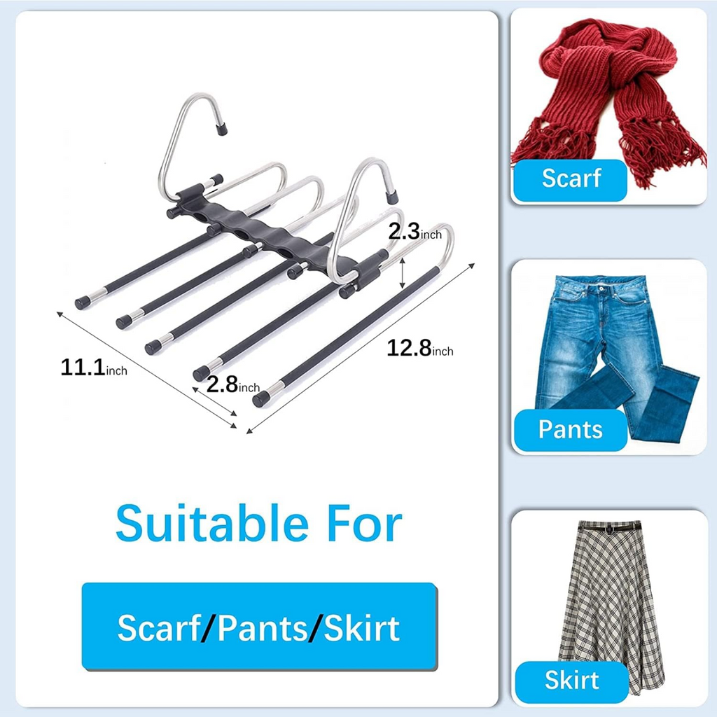 Close-up of the adjustable rods and smooth finish of the Organivo trouser hanger organizer.