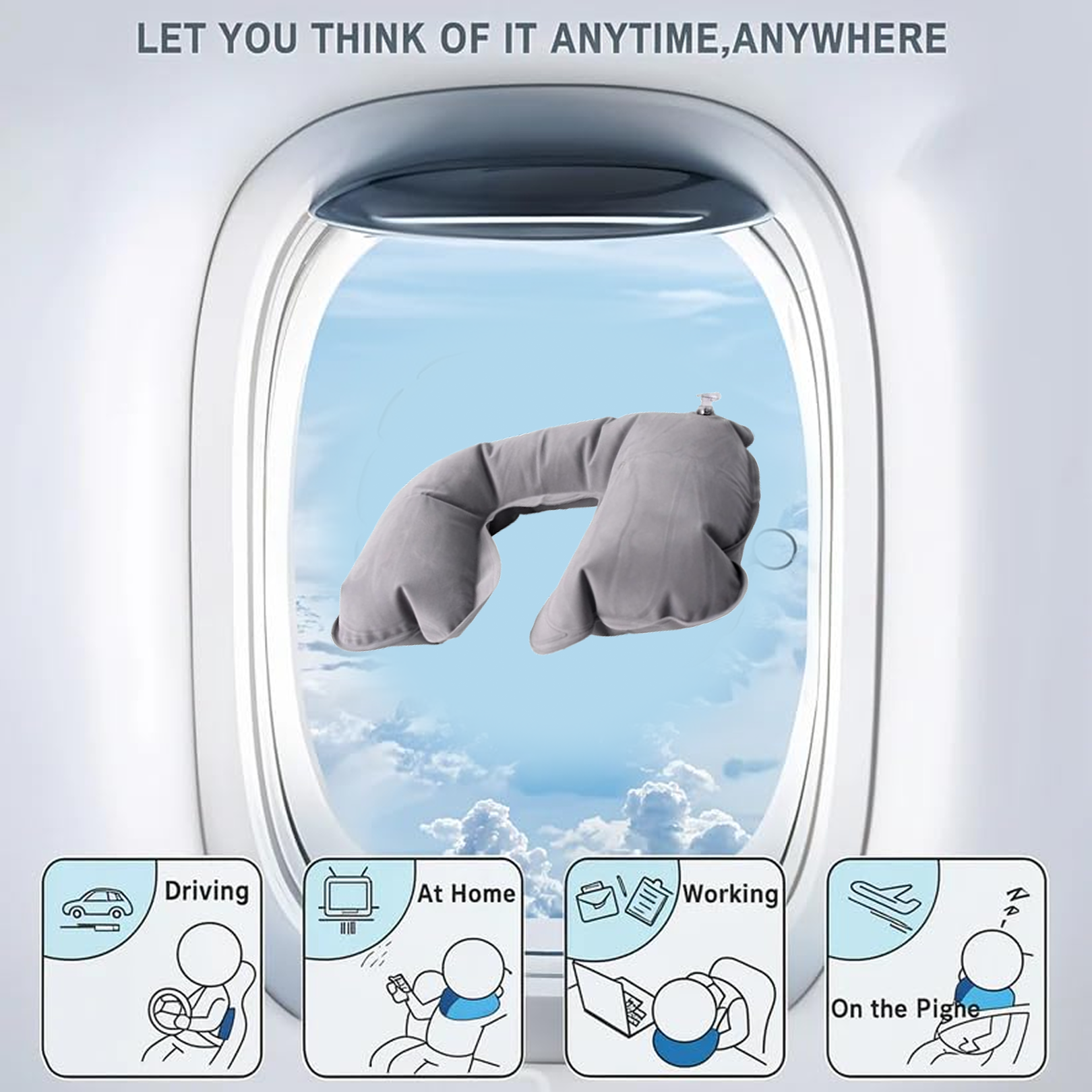 Foldable inflatable travel pillow compact for storage