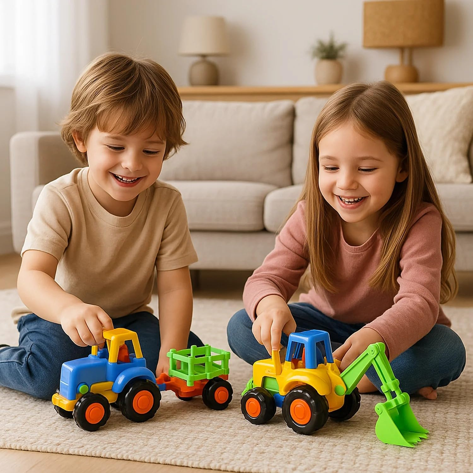 Funwoods construction vehicle toy set with 4-pc durable mini trucks for kids