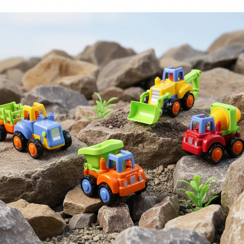 Mini construction vehicles set with colorful pull-back feature for toddlers