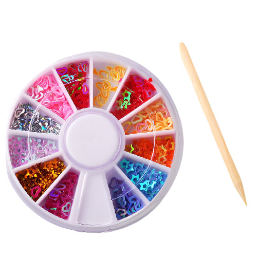 Close-up of the compact Gamevana kids manicure set showing glitter and polish bottles.