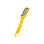 Ergonomic stainless steel foot scrubber for effective dead skin removal.
