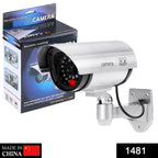 Close-up of a silver fake CCTV camera, designed as an effective outdoor security deterrent.