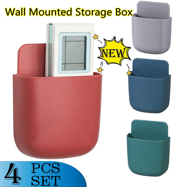White wall mounted phone holder with a mobile phone charging.