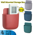 White wall mounted phone holder with a mobile phone charging.