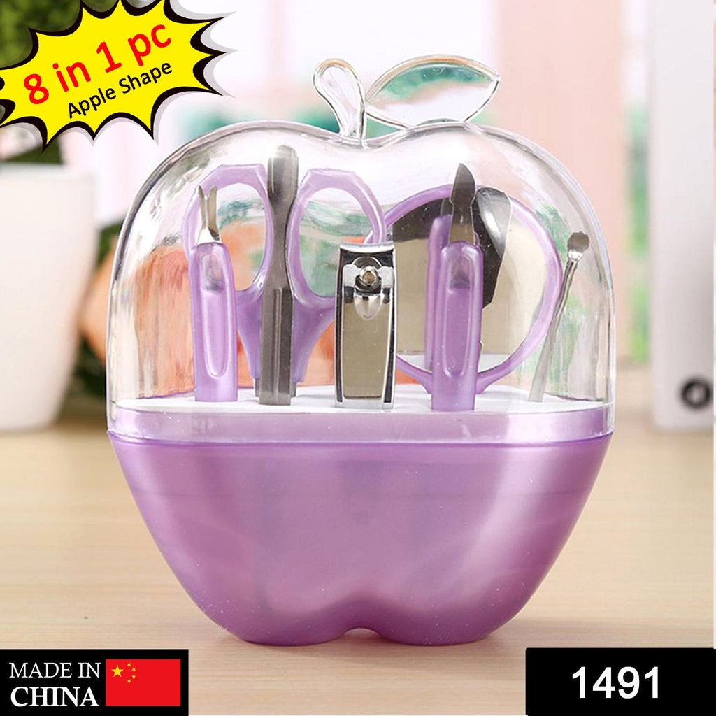 Open Apple Shape Manicure Set showcasing all 8 precision tools.