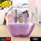 Open Apple Shape Manicure Set showcasing all 8 precision tools.