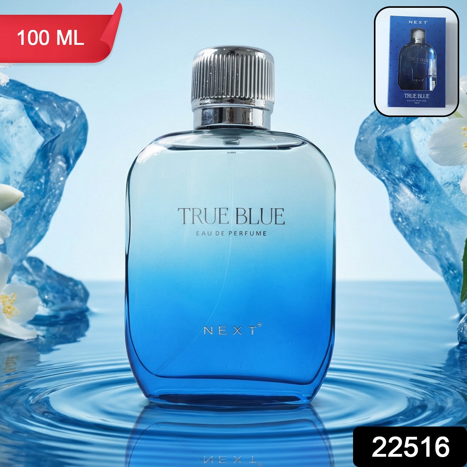 True Blue fragrance perfume bottle by Next, premium men's perfume