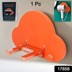 Foldable hair dryer stand in a bathroom setting, demonstrating its space-saving feature.