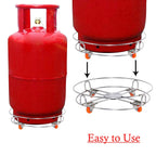 Detail of the heavy-duty wheels on the movable cylinder trolley, designed for easy gliding.