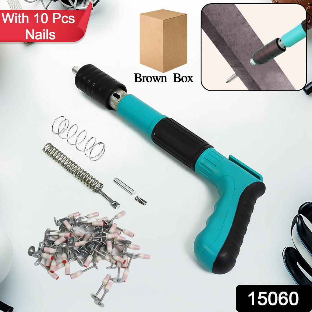 Compact manual steel nail gun, ideal for precise wall fastening in home projects.