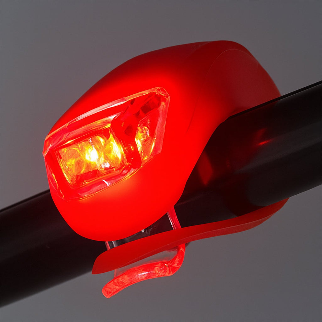 Close-up of the waterproof silicone LED bike lights, highlighting their flexible and durable design.
