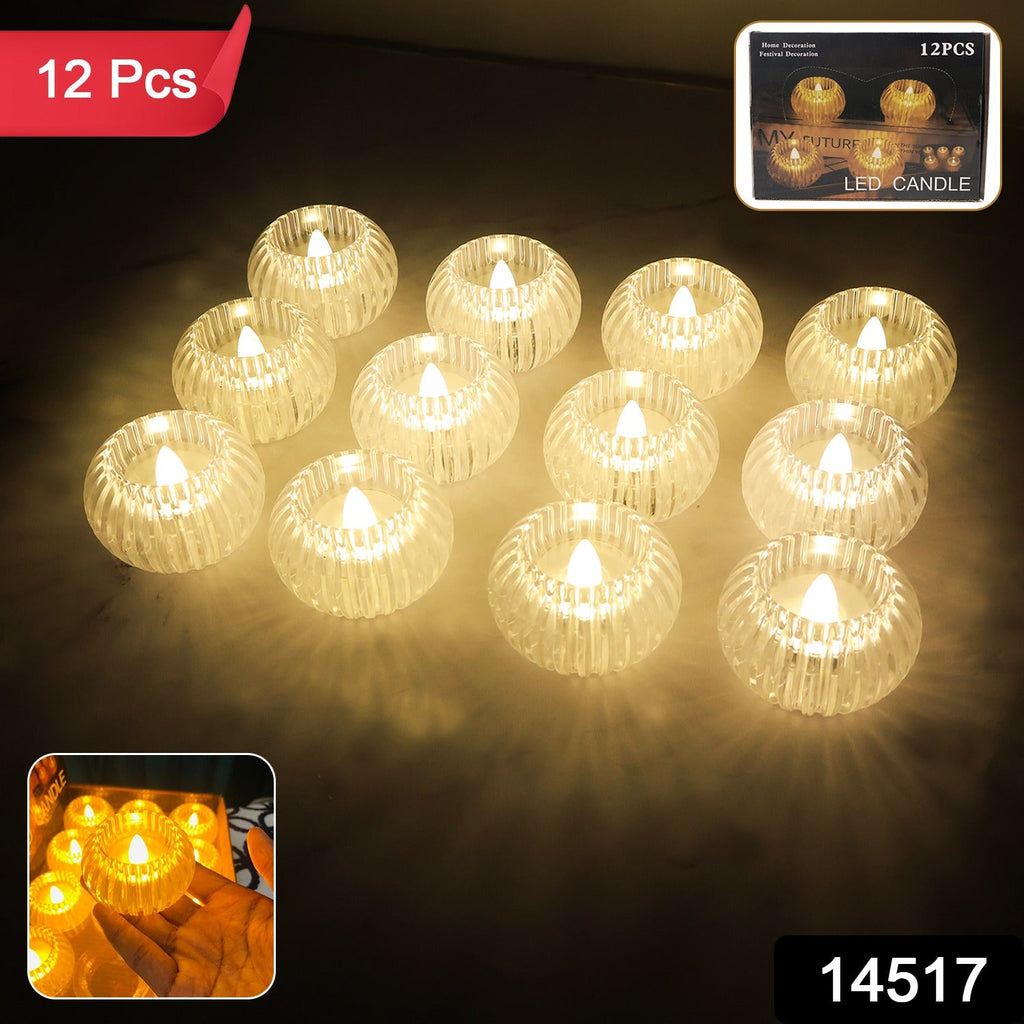 Battery-operated LED crystal-effect candles arranged for Diwali decoration