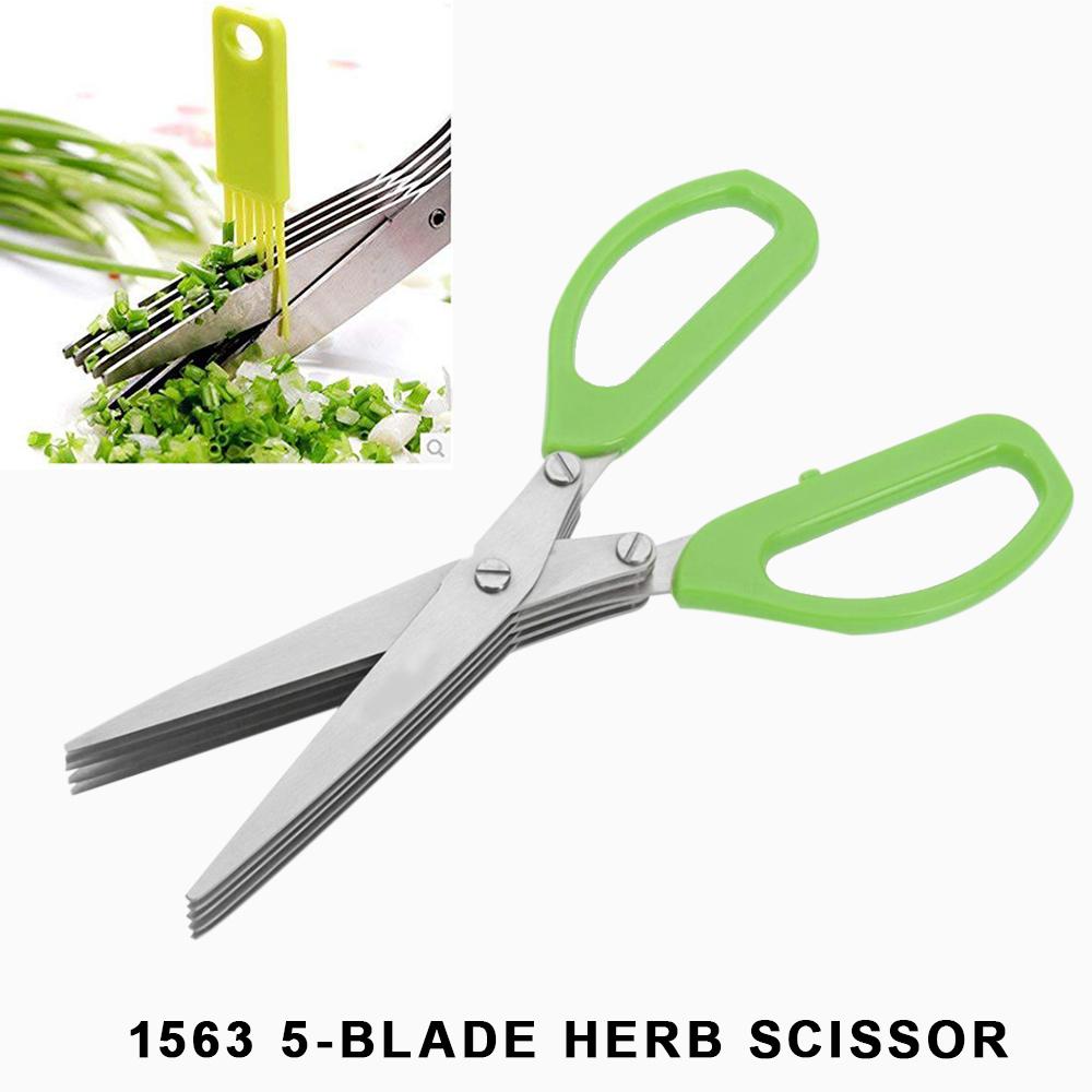 Detailed view of the 5-blade stainless steel herb scissors