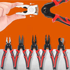 Compact 5-in-1 wire stripper pliers set featuring ergonomic soft rubber handles