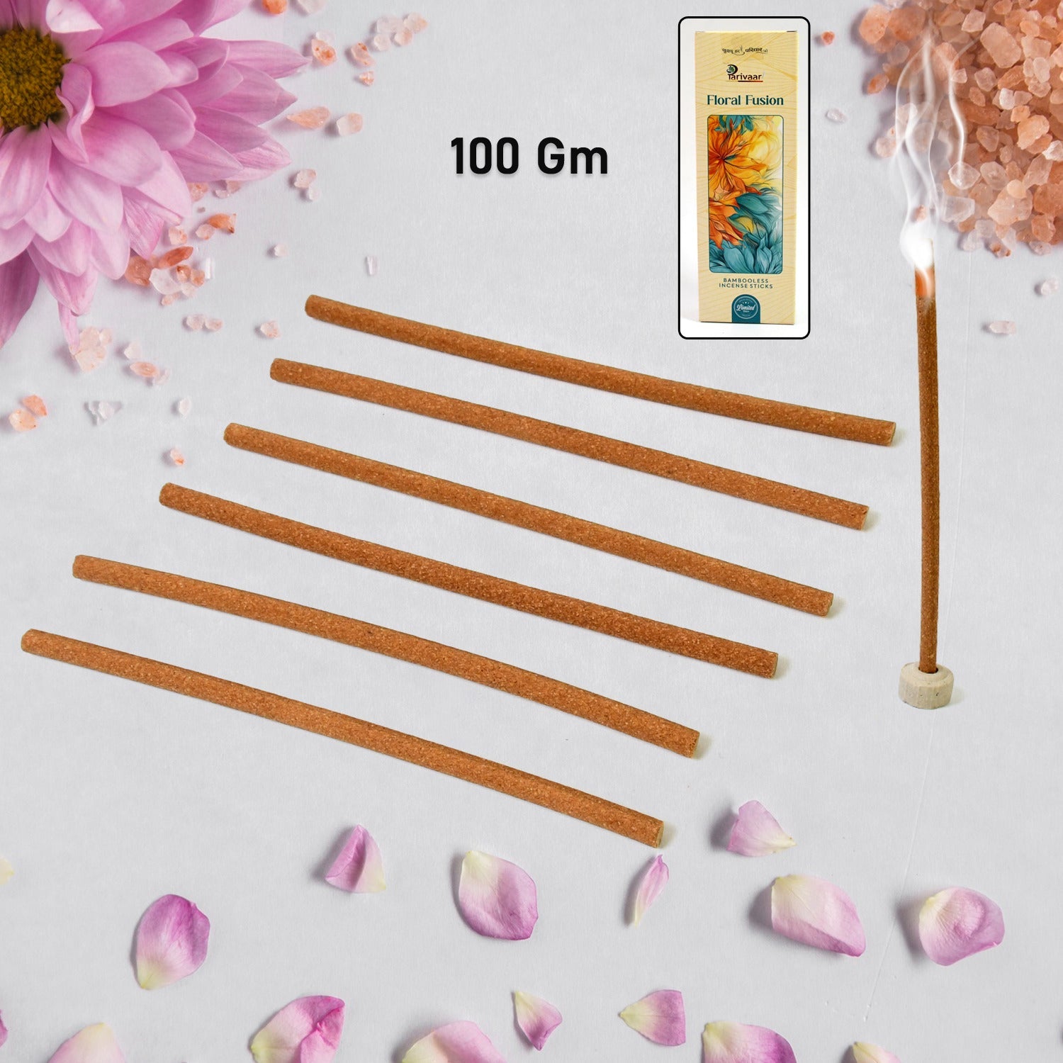 Burning Bela Ke Phool incense stick in a stand, releasing fragrant smoke for pooja.