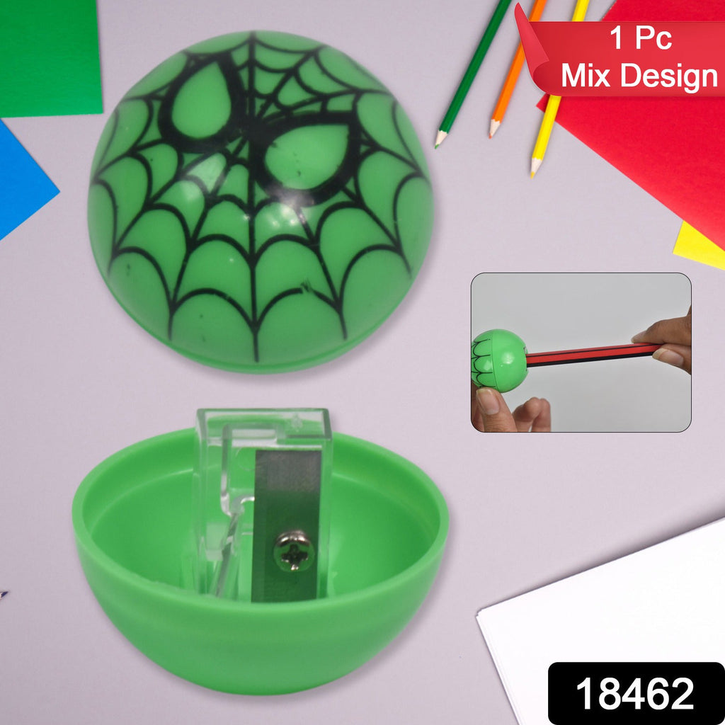 Assorted vibrant kids pencil sharpeners with unique patterns, ideal for school.