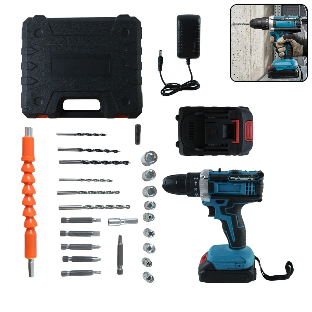 Cordless drill machine with bits and sturdy carry case