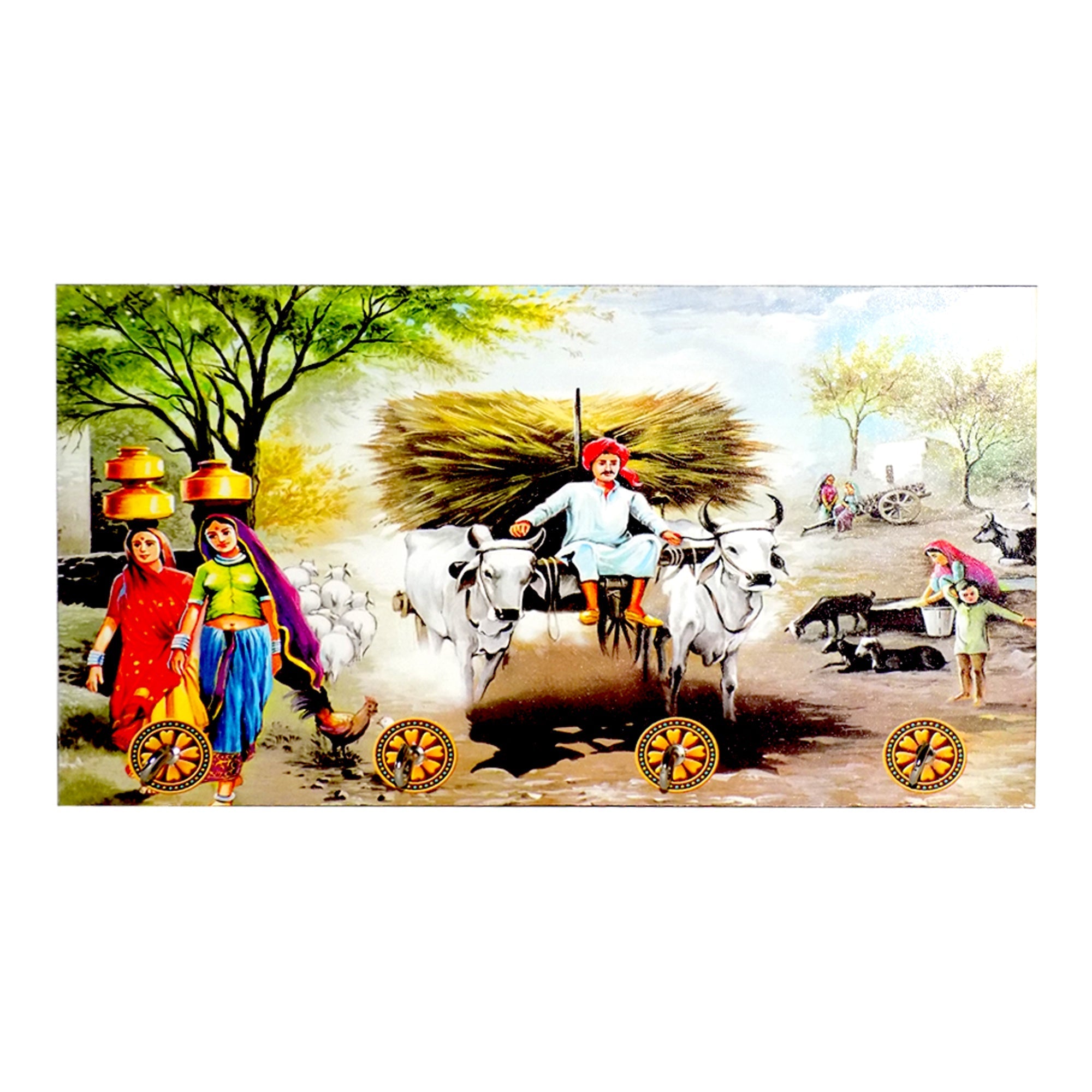 Stylish wooden wall art panel displaying a modern landscape, ideal for Indian home decoration.