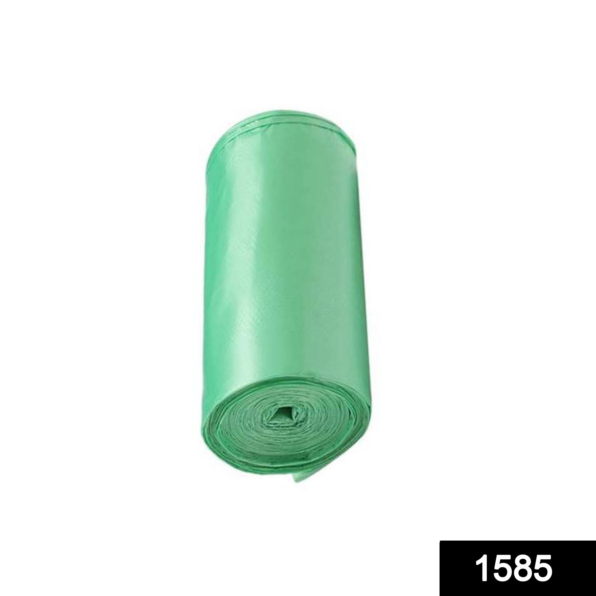 Stack of green eco-friendly garbage bag rolls for daily waste management.