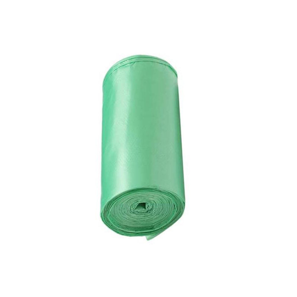 Neatly packaged roll of heavy-duty biodegradable garbage bags, ready for use.