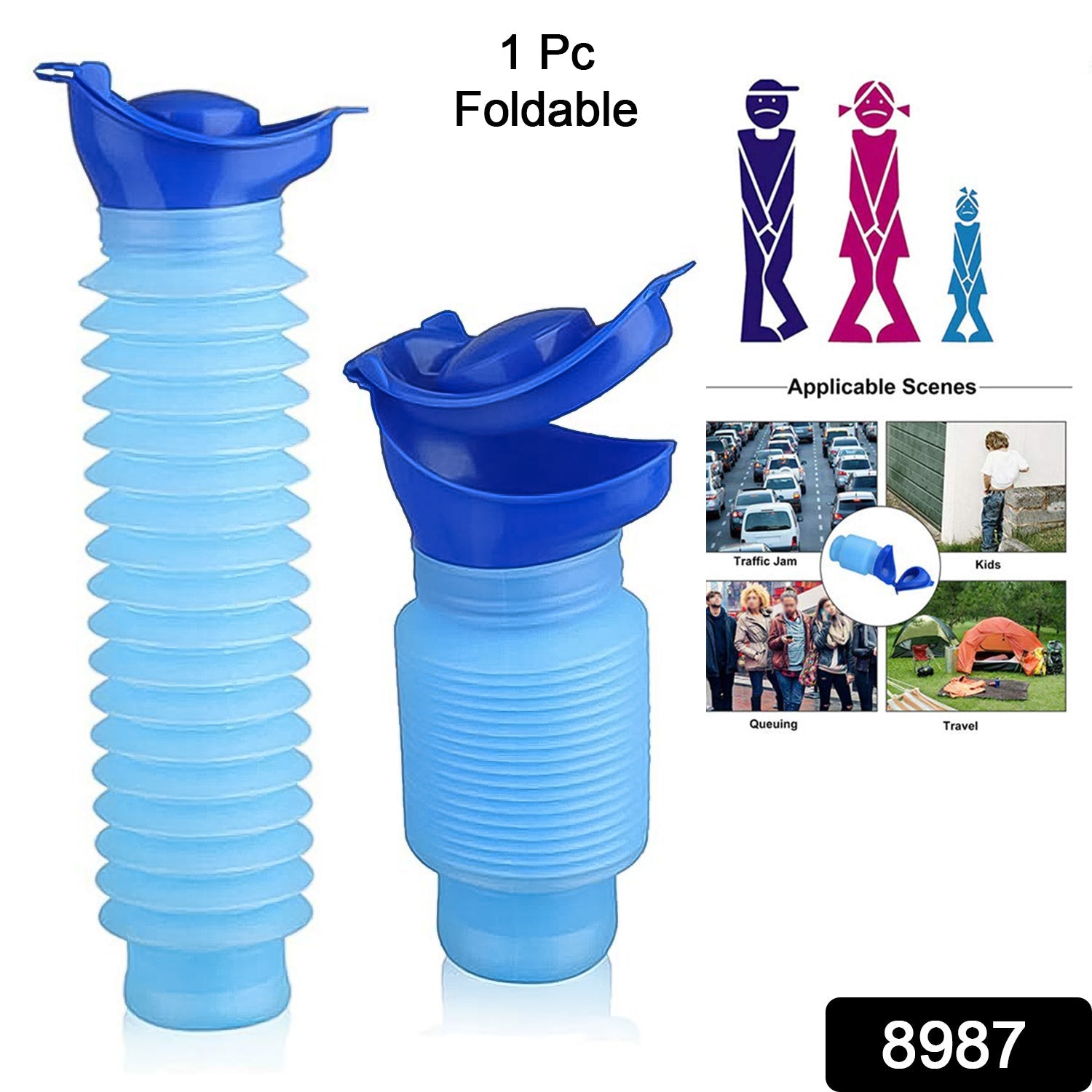 Portable foldable urinal bottle compact design for car and outdoor use