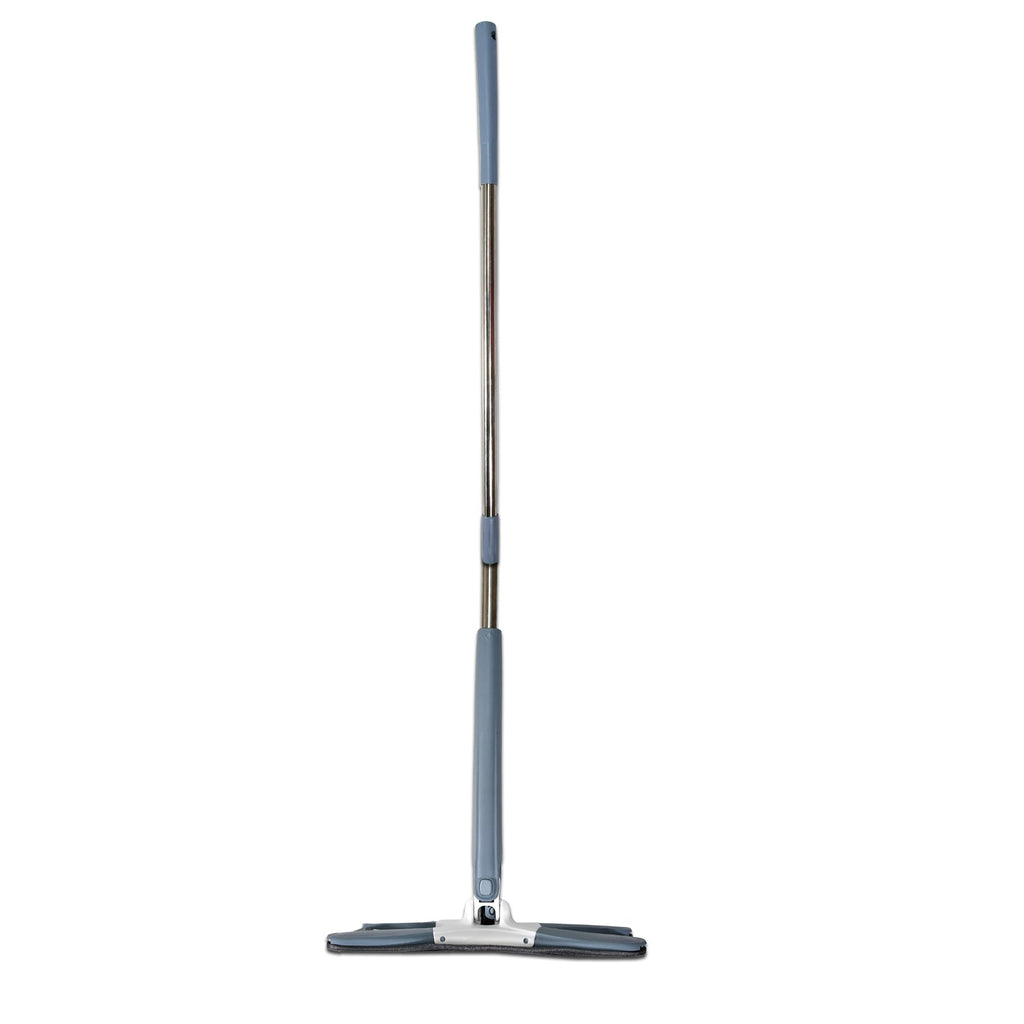 Flexible mop system with a long handle, illustrating its reach for efficient cleaning.