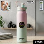Flip top lid of water bottle with carry handle for easy drinking