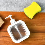 Close-up view of the easy-press pump mechanism on the clear lotion dispenser.