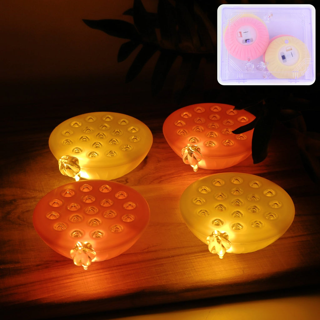 Set of lotus canopy LED decorative lamps in multicolor shapes floating in water