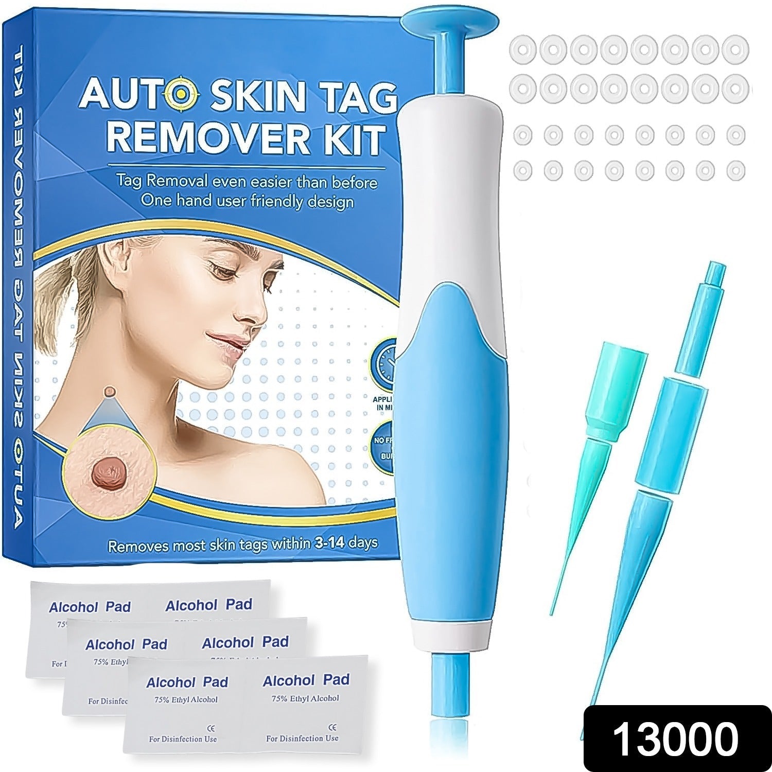 Close-up of the Arrive Kit Skin Tag Remover Kit being used to painlessly remove a small skin tag.
