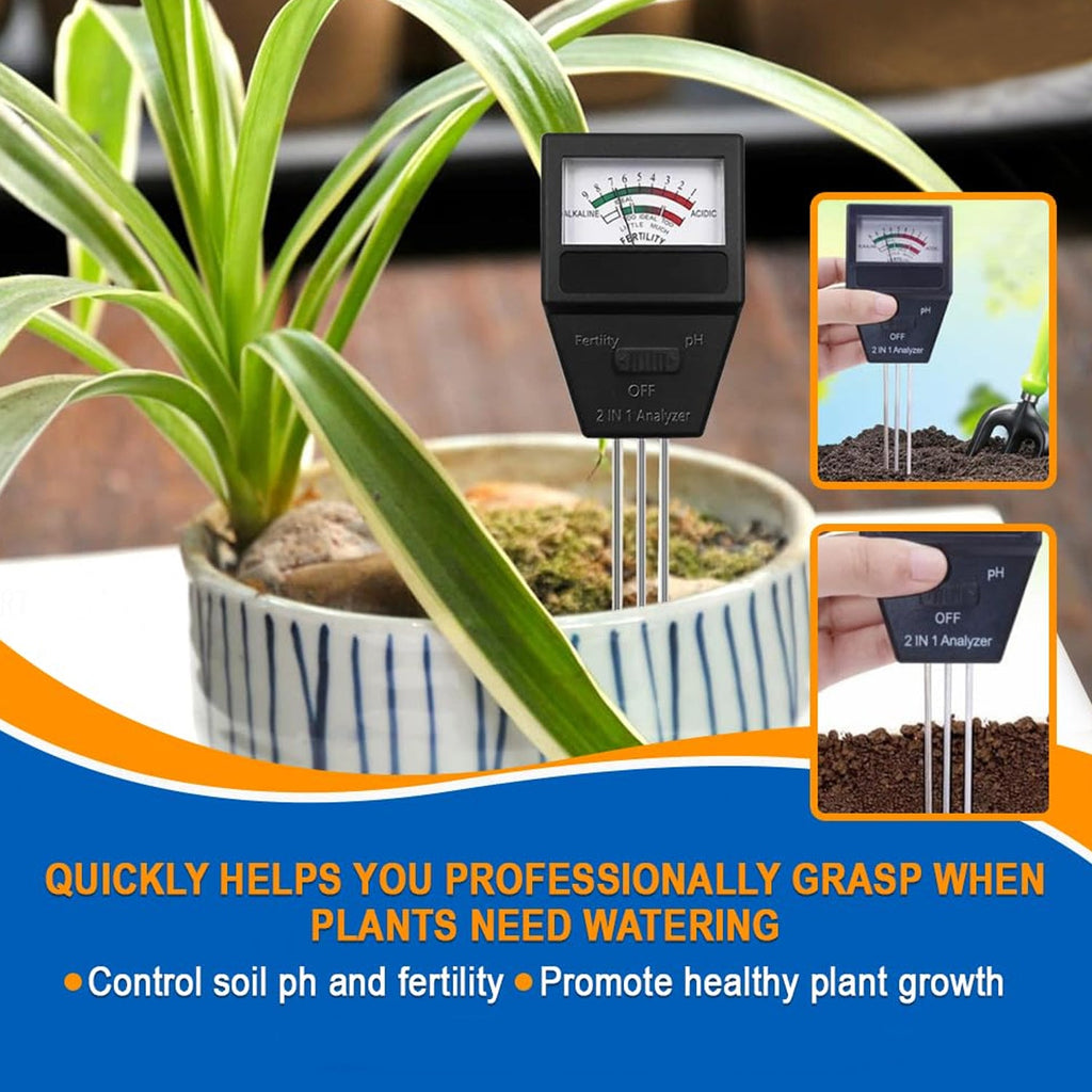 Soil meter in indoor potted plant setting with watering guide