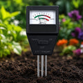 Main image showing 2 in 1 soil meter probe inserted in garden soil
