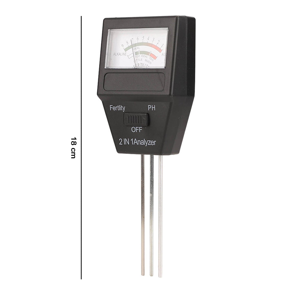 Size view of 18 cm height soil meter with white background