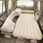 Main view of portable beige car air mattress set for travel and camping