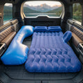 Main view of blue portable car air mattress set in SUV
