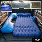 Product composite view of portable car air mattress with pump and pillows