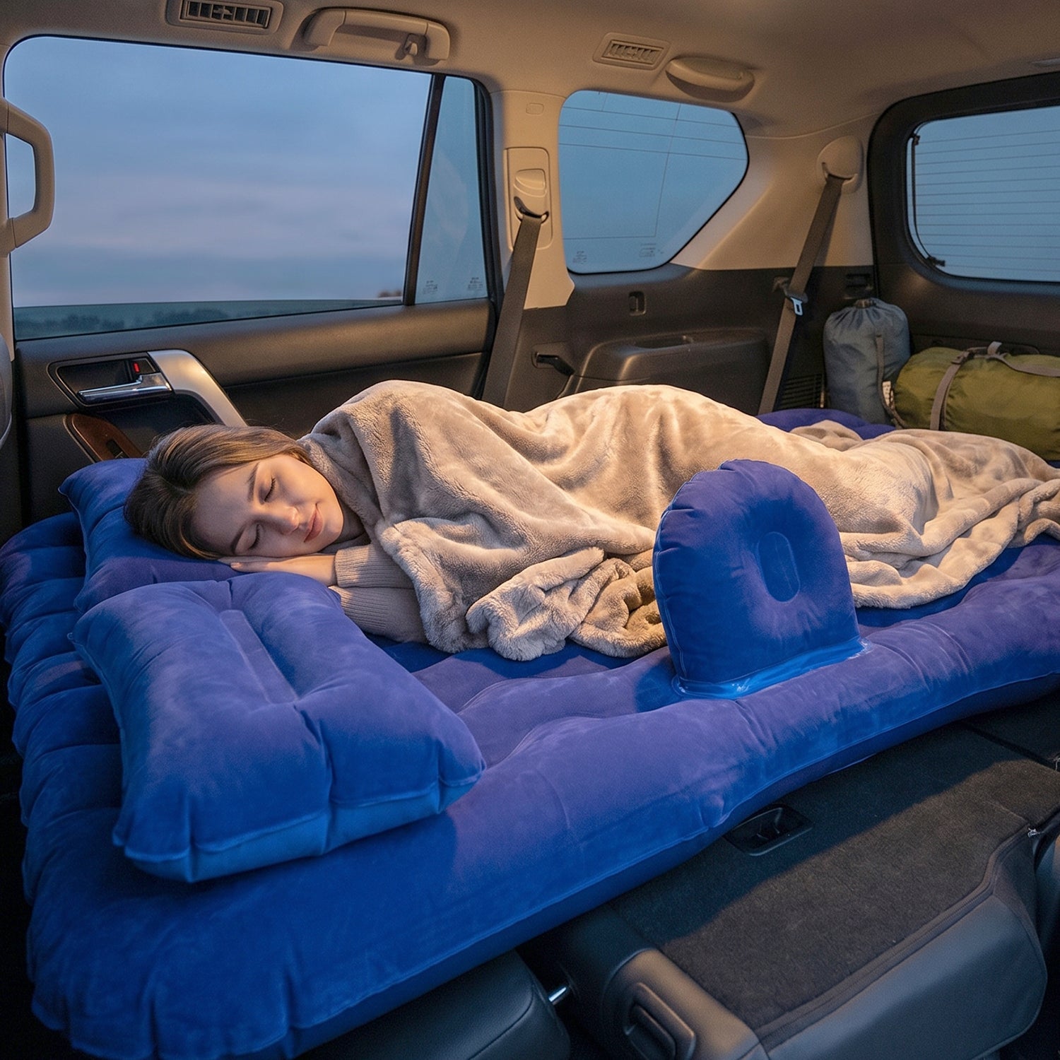 Person sleeping comfortably on the car air mattress