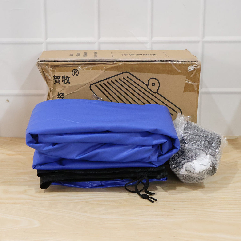 Folded car air mattress with packaging for storage
