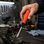 Mechanic using small screwdriver on car dashboard