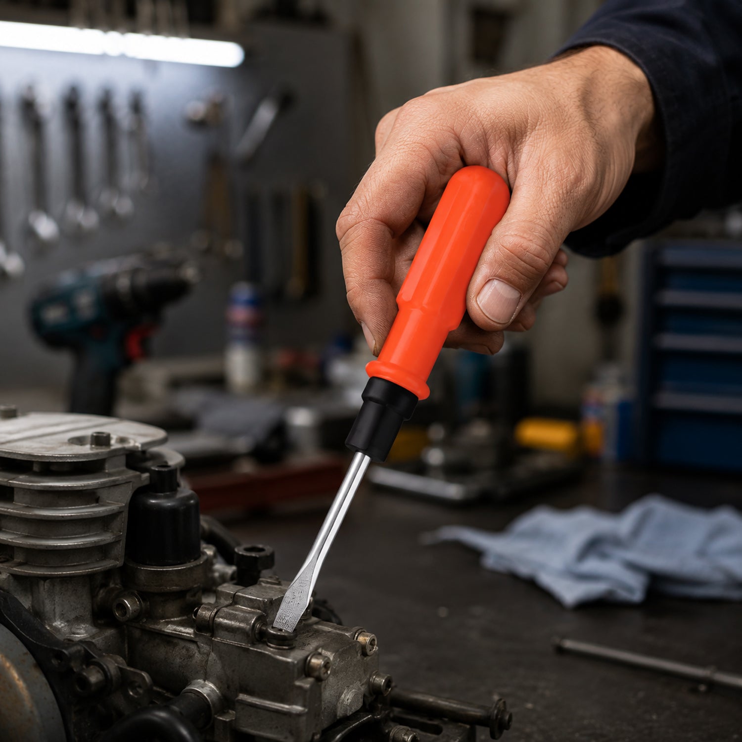 Mechanic using small screwdriver on car dashboard