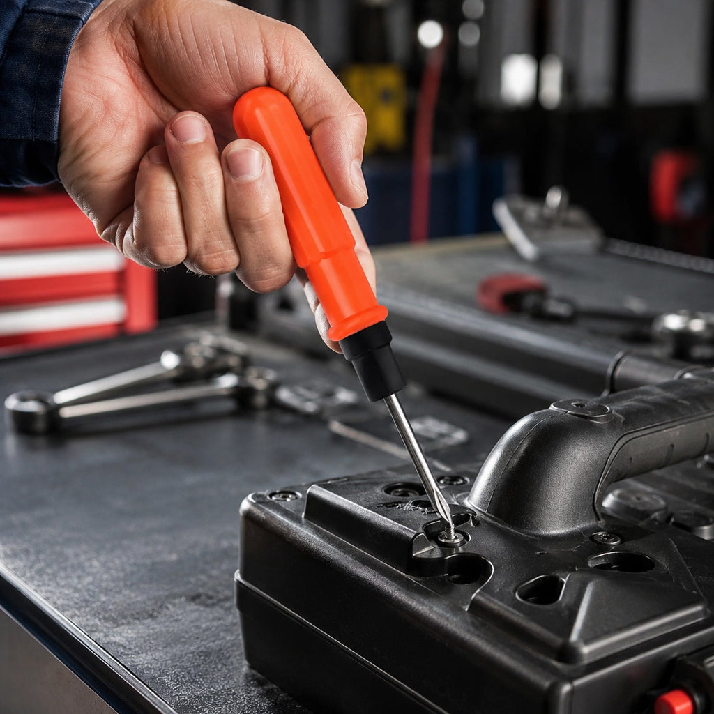2 in 1 screwdriver tightening screws in automotive repair