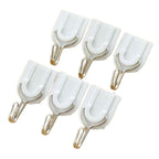 Pack of six white self-adhesive utility hooks for home organisation.