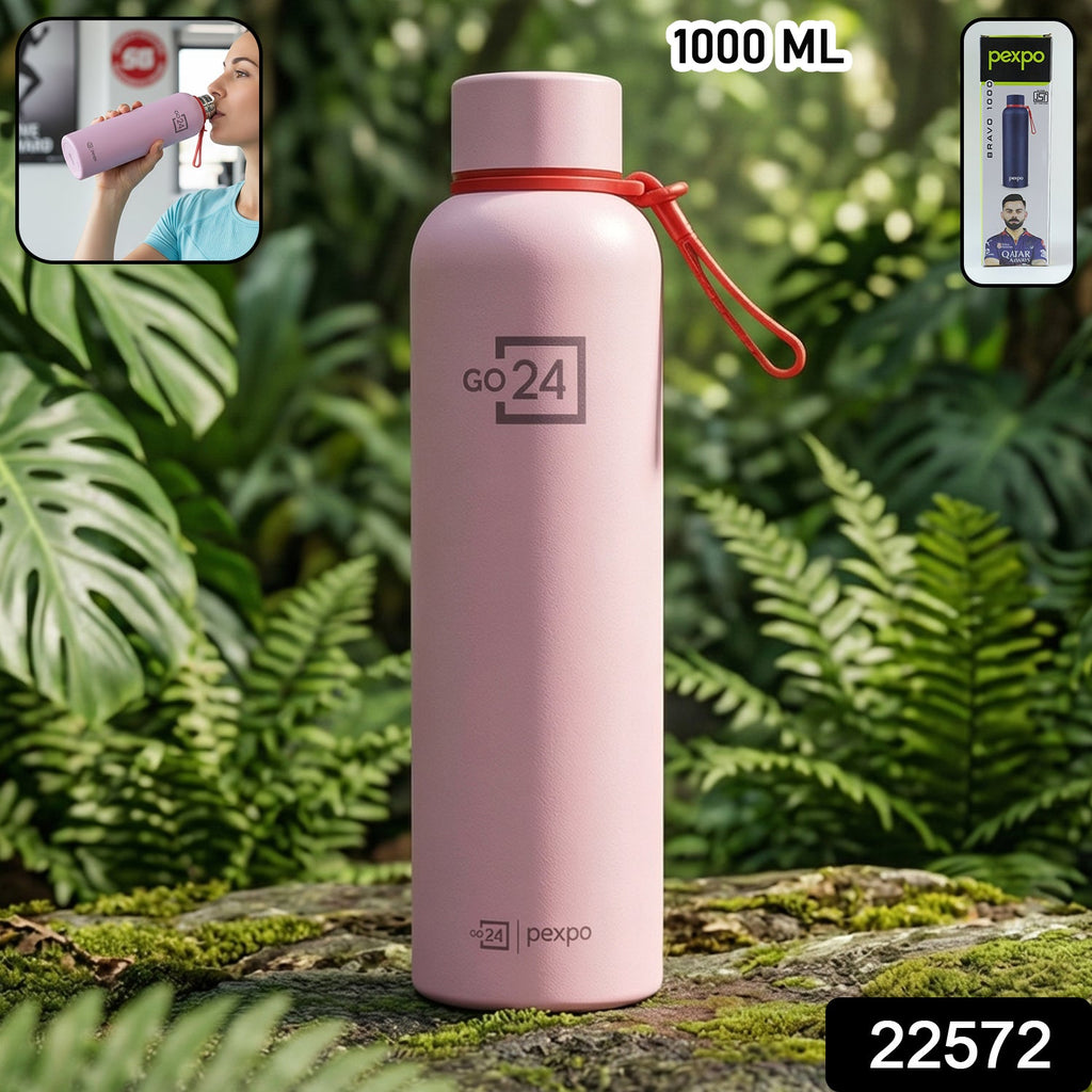 Travel water bottle with carry strap from Pexpo Bravo for on-the-go hydration