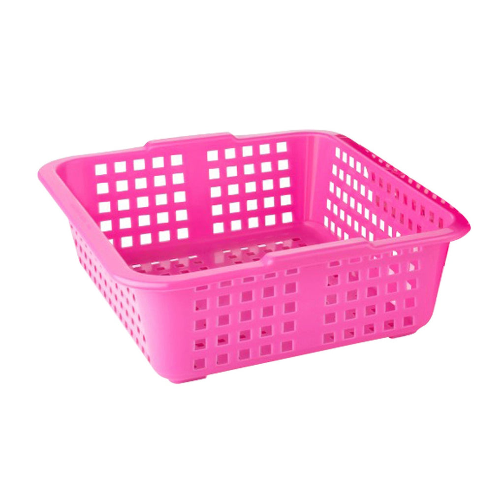 Versatile plastic storage basket, empty and ready for organization.
