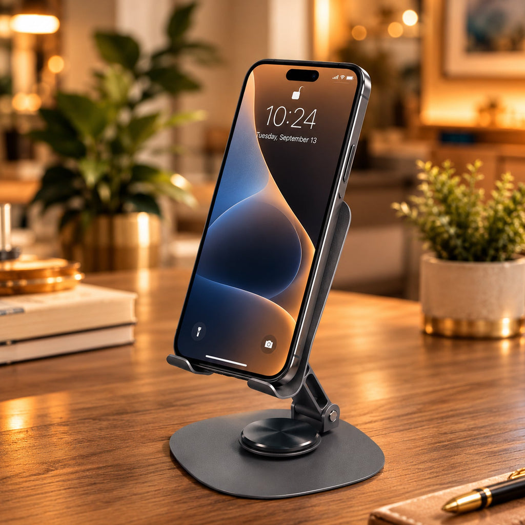 Adjustable height and angle on foldable metal mobile stand