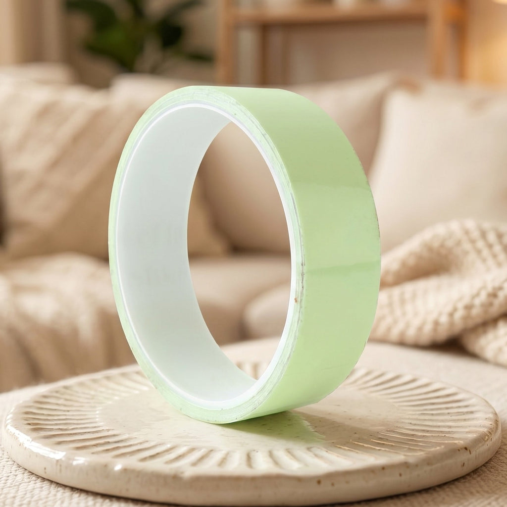 Green packing tape roll front view highlighting compact size