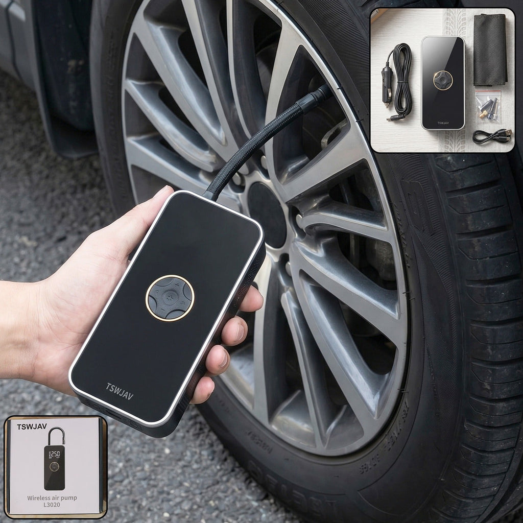 Wireless rechargeable tyre air pump with digital display for cars and bicycles